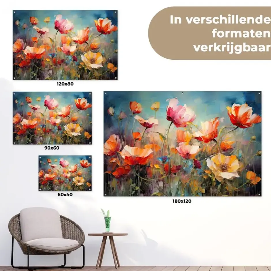 Tuinposter 90x60 cm Bloemen - Watercolor - Kunst - Botanisch - Natuur