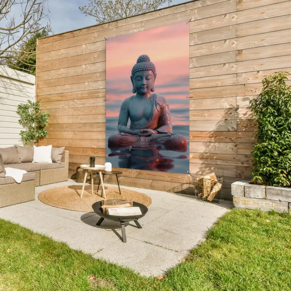 Tuinposter 120x180 cm Boeddha - Beeld - Buddha - Water - Kunst - Boedha