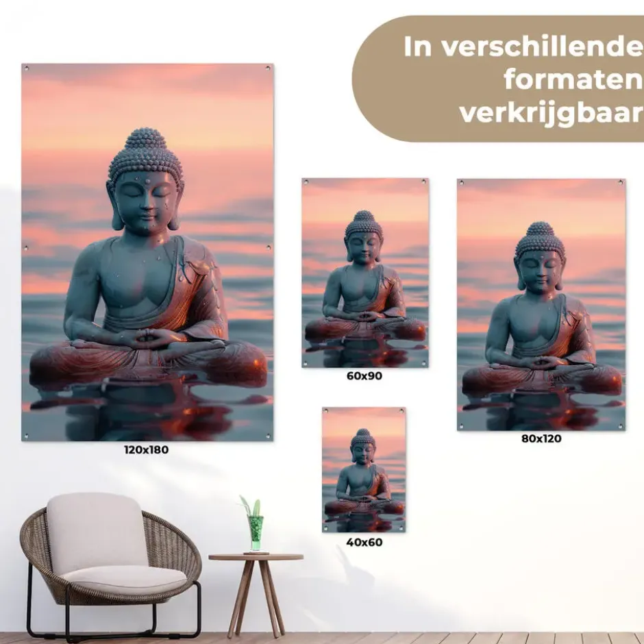 Tuinposter 120x180 cm Boeddha - Beeld - Buddha - Water - Kunst - Boedha