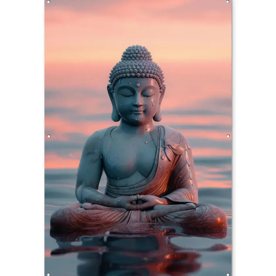 Tuinposter 120x180 cm Boeddha - Beeld - Buddha - Water - Kunst - Boedha