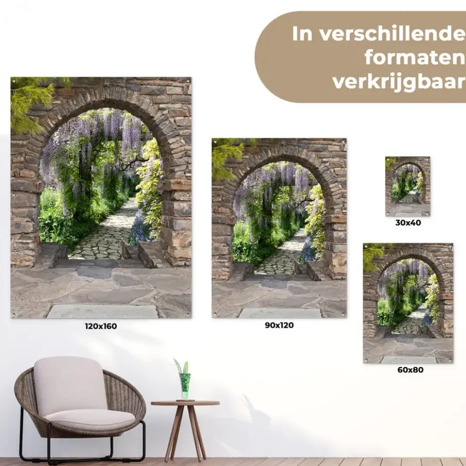 Tuinposter 120x160 cm Bos - Doorkijk - Stenen - Pad