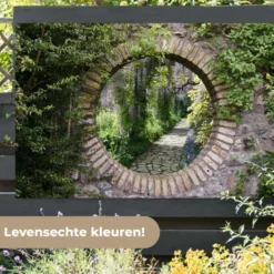 Tuinposter 180x120 cm Bos - Stenen - Doorkijk - Pad - Blauwe regen