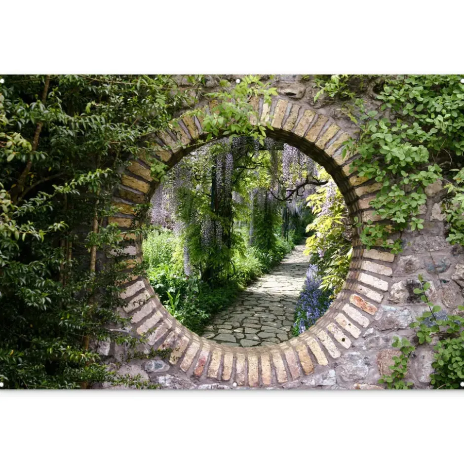 Tuinposter 180x120 cm Bos - Stenen - Doorkijk - Pad - Blauwe regen