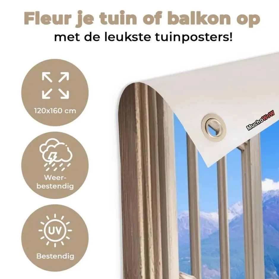 Tuinposter 120x160 cm Doorkijk - Berg - Landschap - Uitzicht - Meer