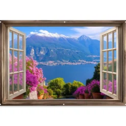 Tuinposter 180x120 cm Doorkijk - Berg - Landschap - Uitzicht - Meer
