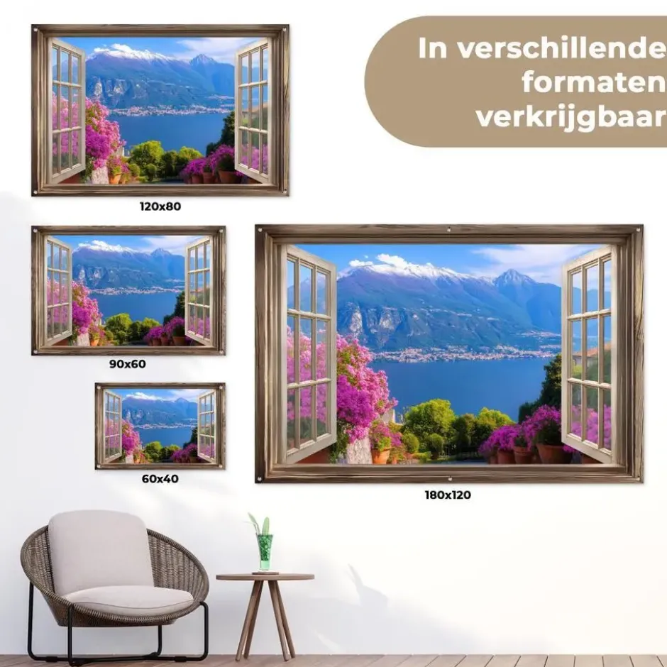 Tuinposter 180x120 cm Doorkijk - Berg - Landschap - Uitzicht - Meer