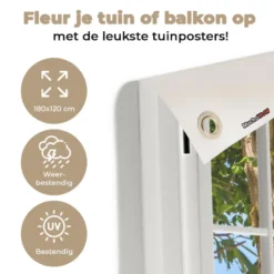 Tuinposter 180x120 cm Doorkijk - Boom - Zee - Palmboom - Heuvels - Strand -