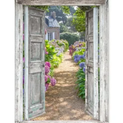 Tuinposter 120x160 cm Doorkijk - Hortensia - Bloemen
