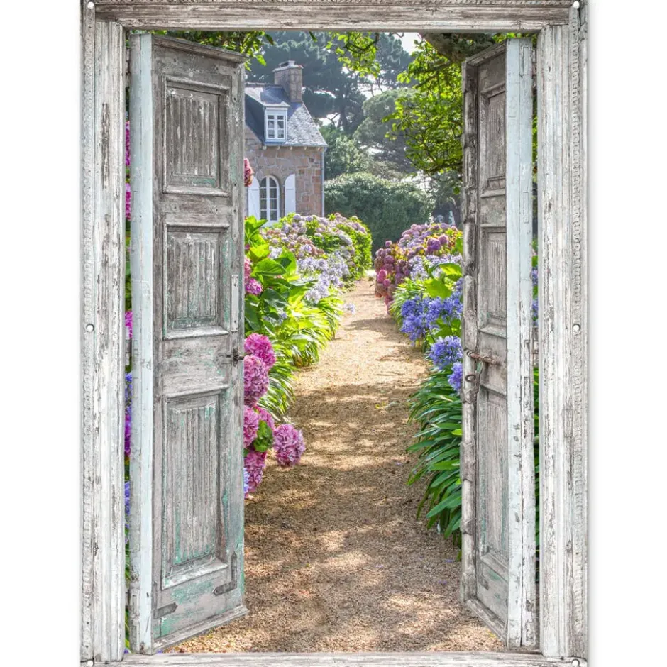 Tuinposter 120x160 cm Doorkijk - Hortensia - Bloemen