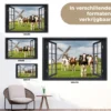 Tuinposter 180x120 cm Doorkijk - Koe - Molen - Koeien - Weiland - Gras - Groen