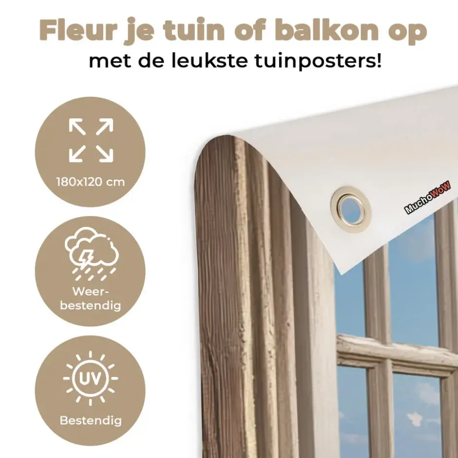 Tuinposter 180x120 cm Doorkijk - Strand - Raam - Duinen - Zee