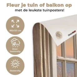 Tuinposter 180x120 cm Doorkijk - Strand - Duinen - Zonsondergang