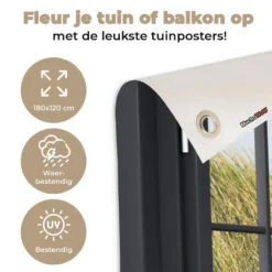 Tuinposter 180x120 cm Doorkijk - Strand - Zee - Zand - Water - Helmgras - Duinen