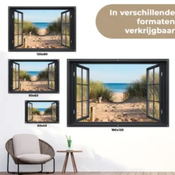 Tuinposter 180x120 cm Doorkijk - Strand - Zee - Zand - Water - Helmgras - Duinen