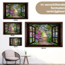 Tuinposter 180x120 cm Hortensia - Doorkijk - Bloemen - Paars - Natuur -