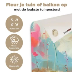 Tuinposter 90x60 cm Schotse hooglander - Natuur - Kleurrijk - Bloemen