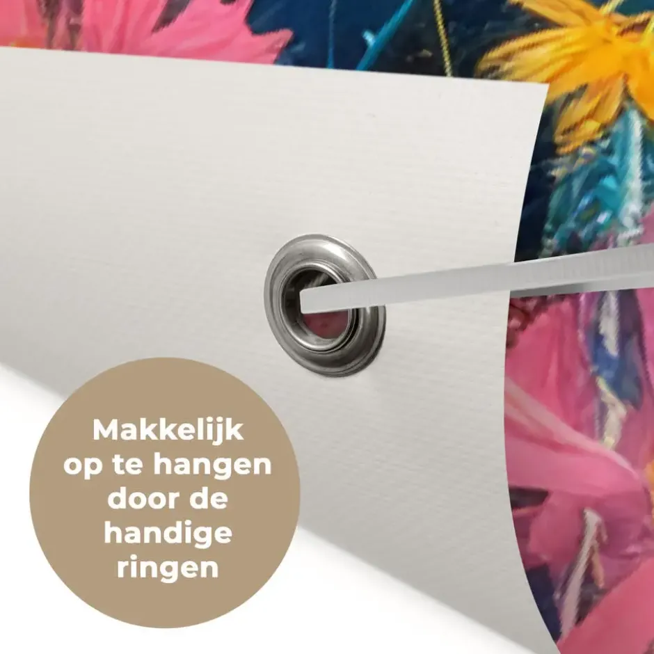 Tuinposter 80x120 cm Schotse hooglander - Natuur - Kleurrijk - Bloemen