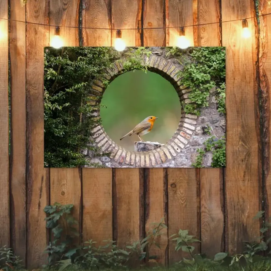 Tuinposter 120x80 cm Vogel - Doorkijk - Roodborstje