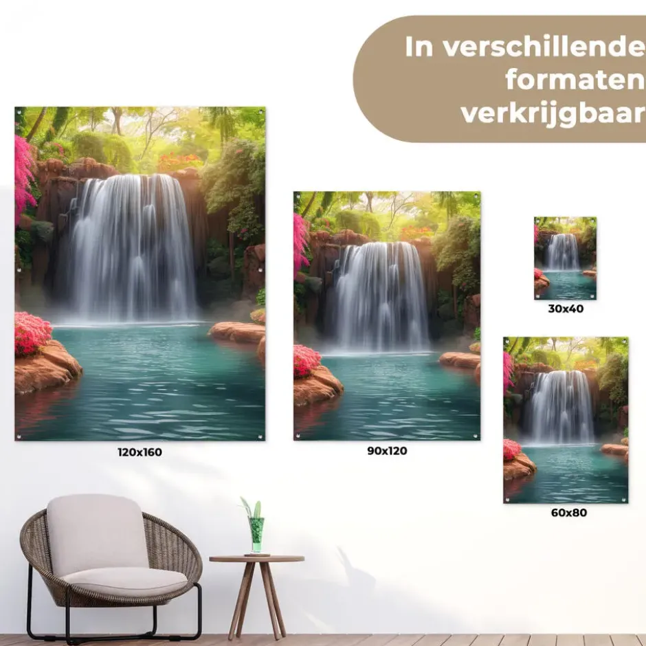 Tuinposter 120x160 cm Waterval - Natuur - Planten - Jungle - Water