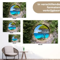Tuinposter 120x80 cm Zee - Boom - Tropisch - Doorkijk