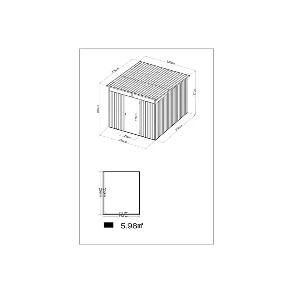 Tuinschuur CLAFTON - 224 cmx267 cmx177 cm - Antracietgrijs Metaal