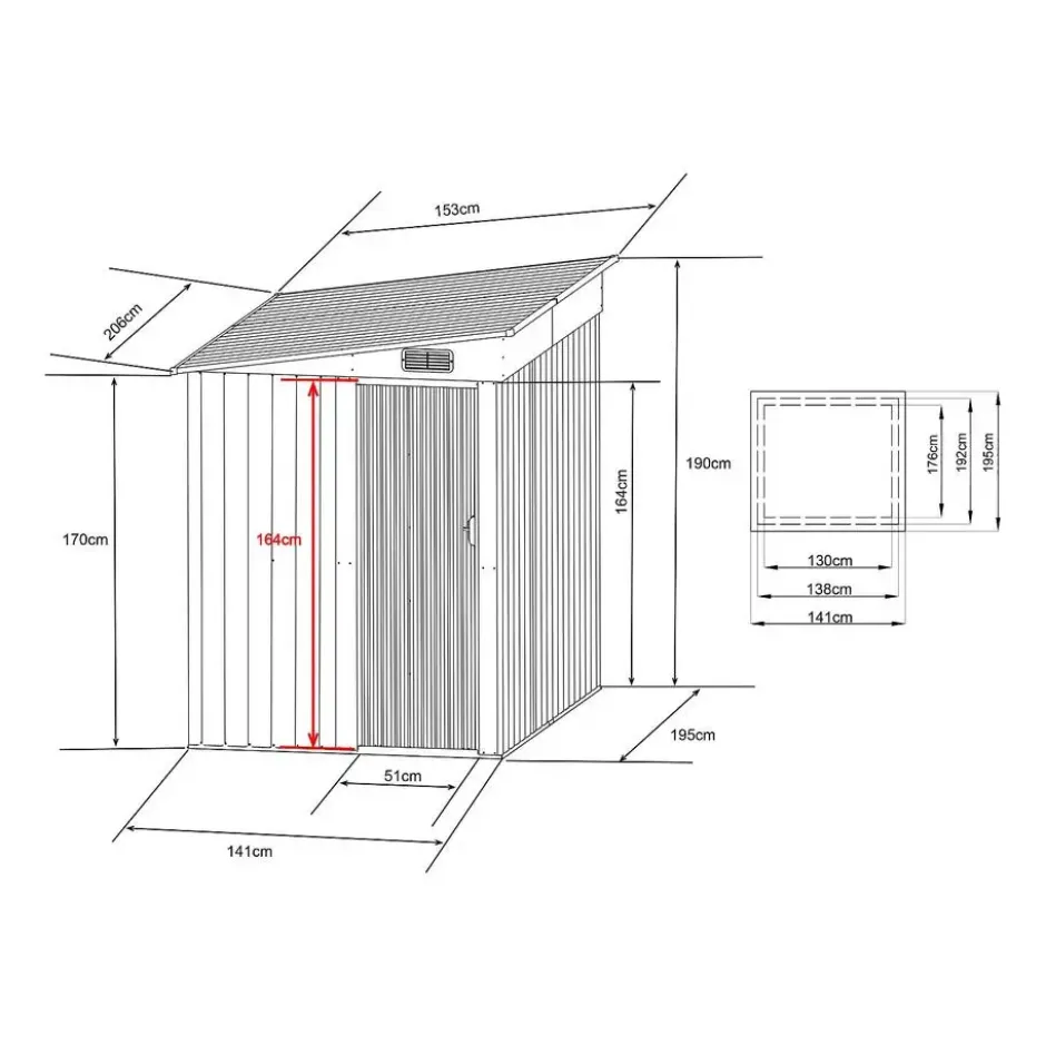 Tuinschuur DAXTON - 141 cmx195 cmx170 cm - Antracietgrijs Metaal