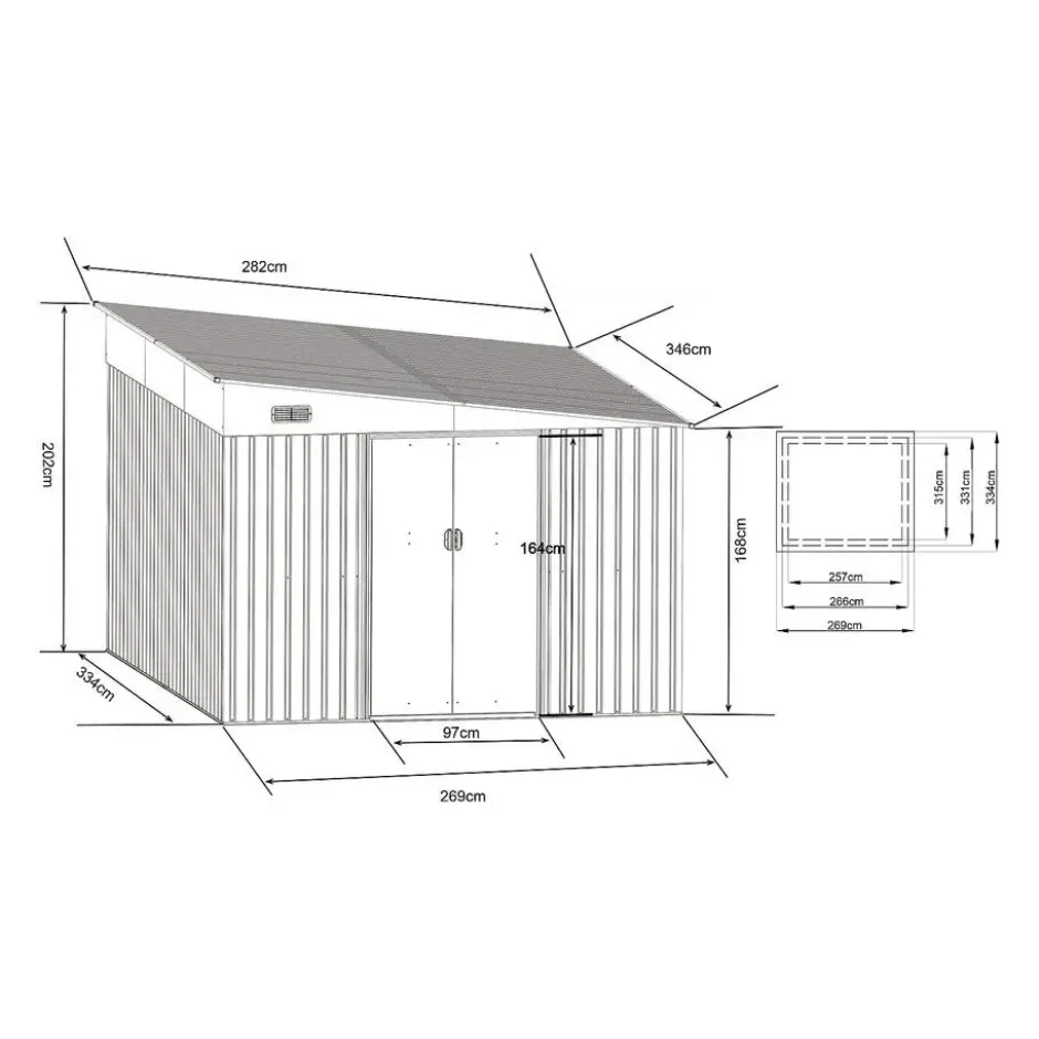 Tuinschuur DAXTON - 269 cmx334 cmx168 cm - Antracietgrijs Metaal