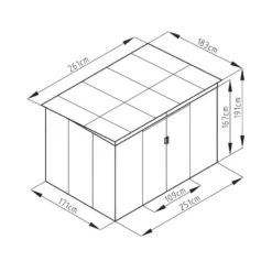 Tuinschuur FOLCO - 251 cmx171 cmx191 cm - Grijs Metaal