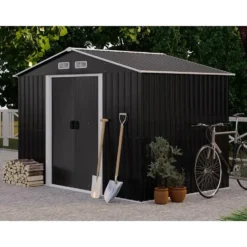 Tuinschuur MANSO - 247 cmx191 cmx170 cm - Antracietgrijs Metaal