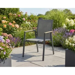 Tuinstoel stapelbaar Aluminium/Textileen /Aluminium/textileen Grijs-antraciet