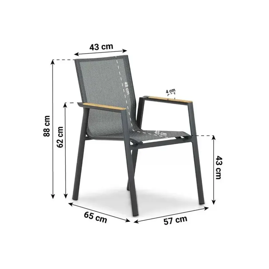 Tuinstoel stapelbaar Aluminium/Textileen /Aluminium/textileen Grijs-antraciet