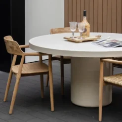 Tuintafel Rond 120cm - Beige Eco Composiet - Betonlook - Eden
