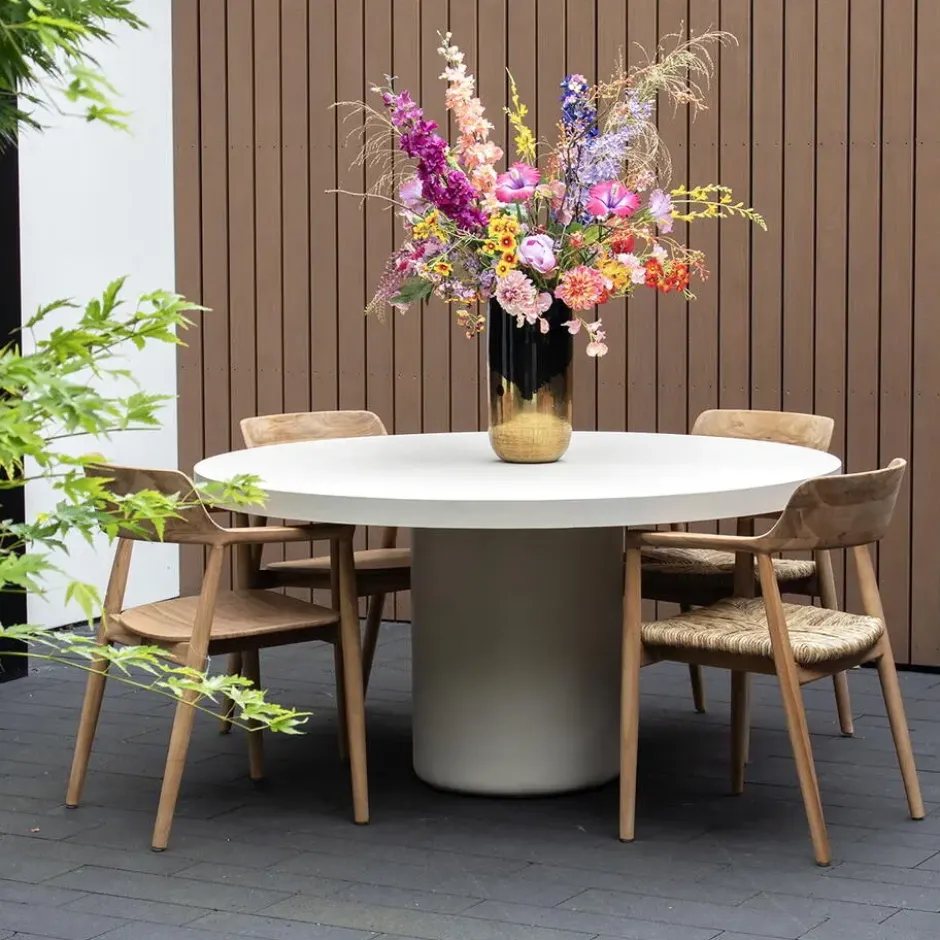 Tuintafel Rond 120cm - Beige Eco Composiet - Betonlook - Eden