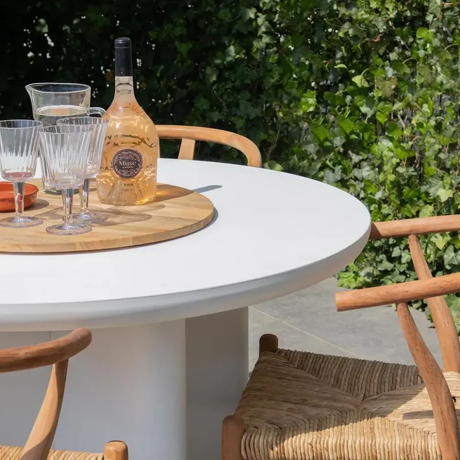 Tuintafel Rond 120cm - Wit betonlook - Acryl Coating - Miso