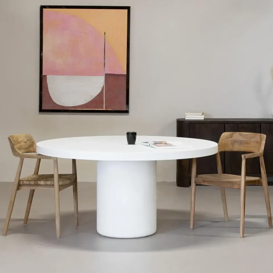 Tuintafel Rond 120cm - Wit Eco Composiet - Betonlook - Eden