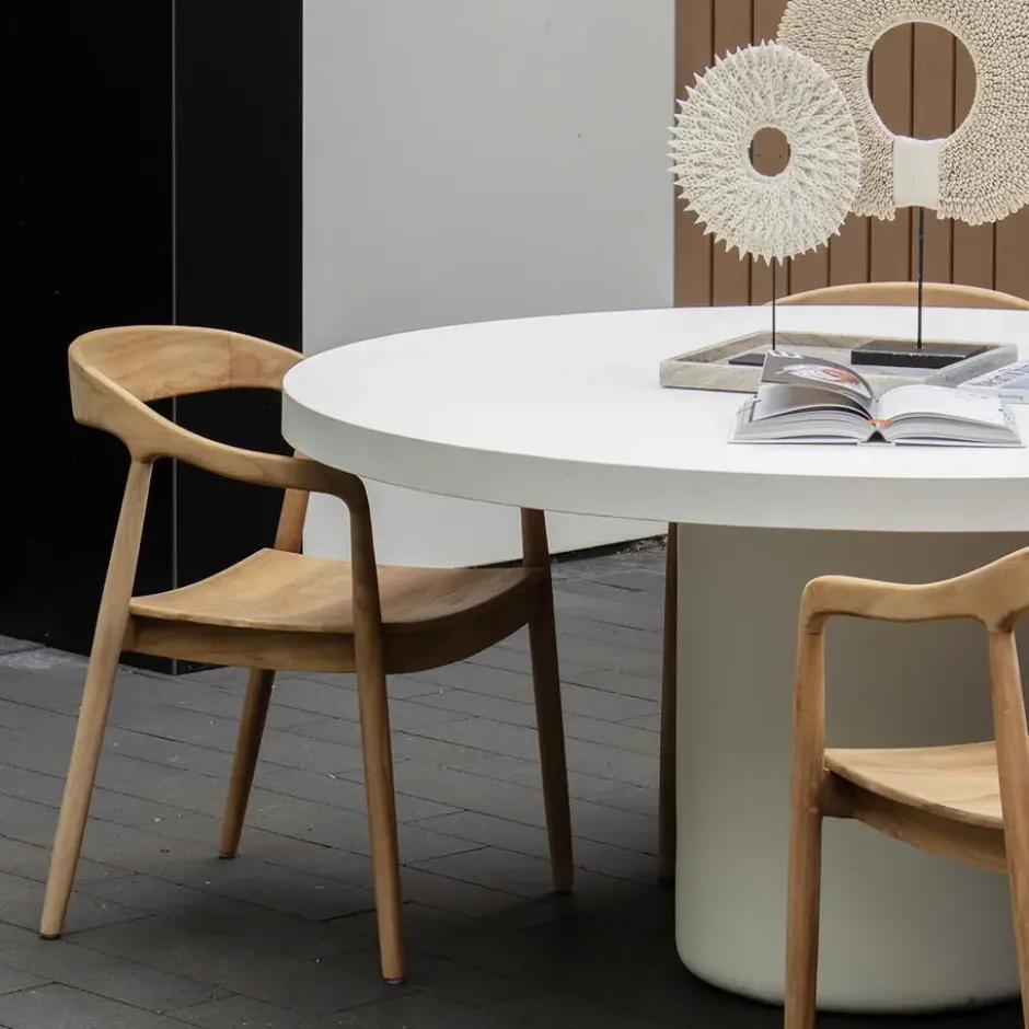 Tuintafel Rond 120cm - Wit Eco Composiet - Betonlook - Eden