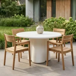 Tuintafel Rond Off White Eco Composiet - 120x120x77cm - Boaz