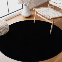 Uni Effen Rond Vloerkleed Laagpolig Zwart - 150 CM Ø