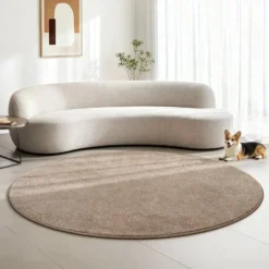Uni Effen Rond Vloerkleed Laagpolig Beige - 200 CM Ø
