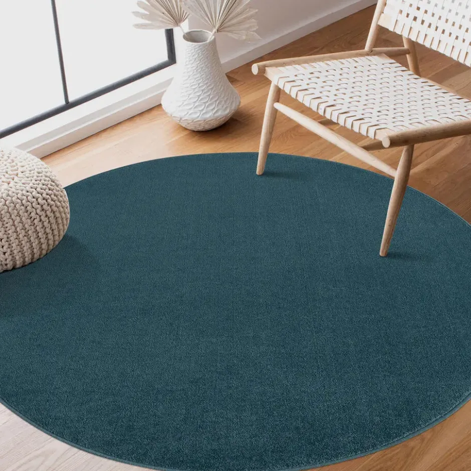 Uni Effen Rond Vloerkleed Laagpolig Blauw - 120 CM Ø