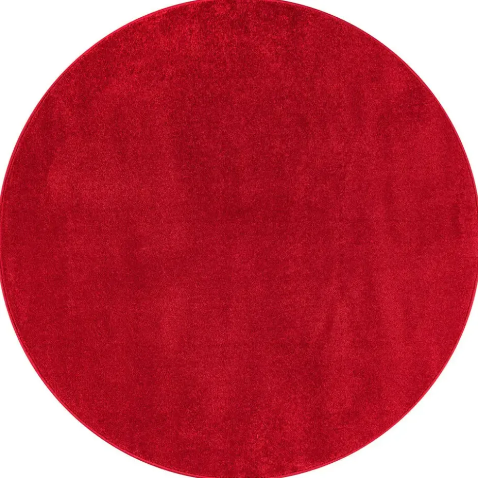 Uni Effen Rond Vloerkleed Laagpolig Rood - 120 CM Ø