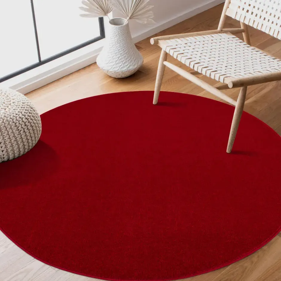 Uni Effen Rond Vloerkleed Laagpolig Rood - 120 CM Ø