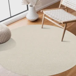 Uni Effen Rond Vloerkleed Laagpolig Creme - 150 CM Ø