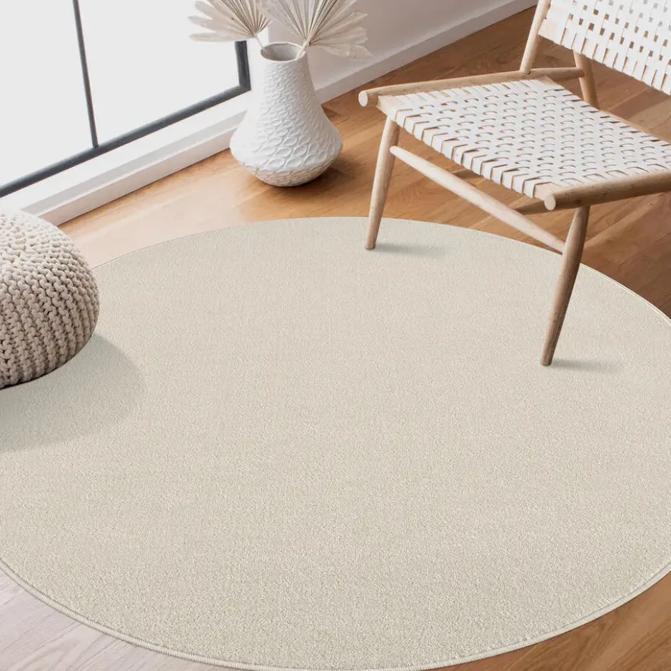 Uni Effen Rond Vloerkleed Laagpolig Creme - 150 CM Ø