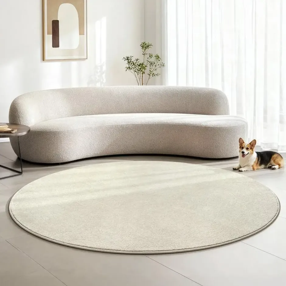 Uni Effen Rond Vloerkleed Laagpolig Creme - 150 CM Ø