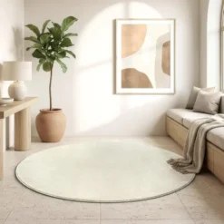 Uni Effen Rond Vloerkleed Laagpolig Creme - 150 CM Ø