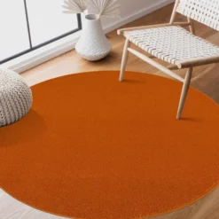 Uni Effen Rond Vloerkleed Laagpolig Oranje - 120 CM Ø