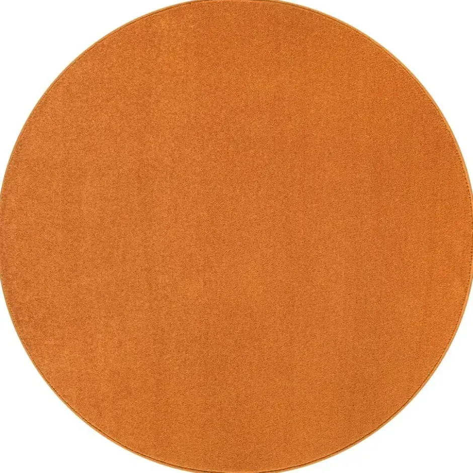 Uni Effen Rond Vloerkleed Laagpolig Oranje - 120 CM Ø