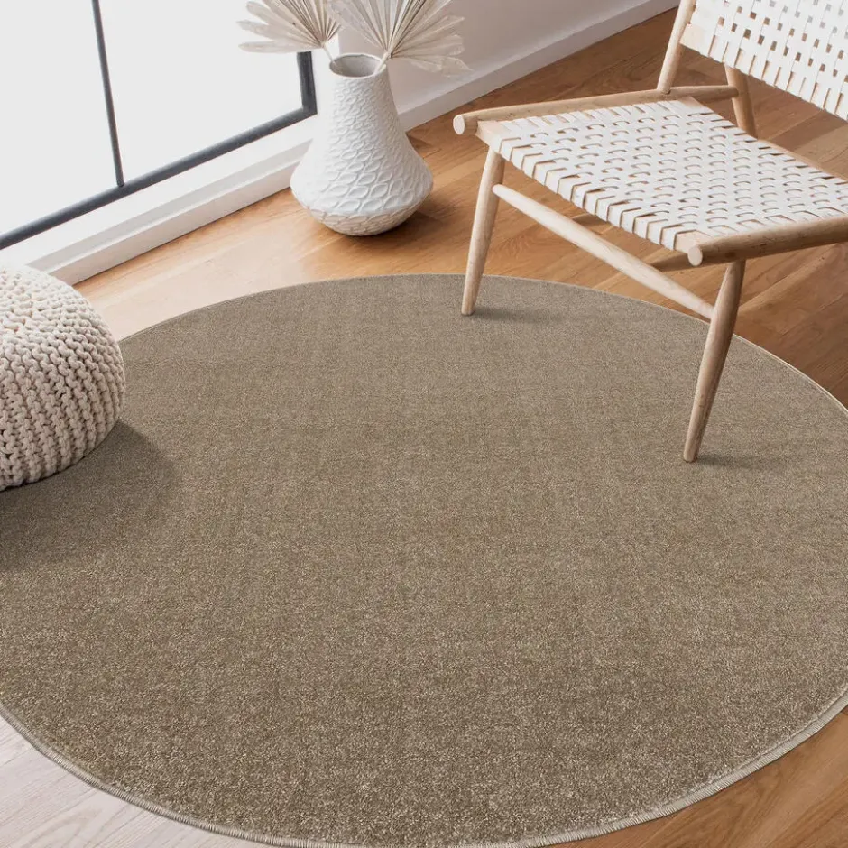 Uni Effen Rond Vloerkleed Laagpolig Beige - 120 CM Ø