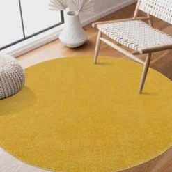 Uni Effen Rond Vloerkleed Laagpolig Geel - 150 CM Ø